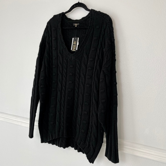 AFRM Black Noir V Neck Oversized Chunky Knit Sweater - Picture 2 of 8